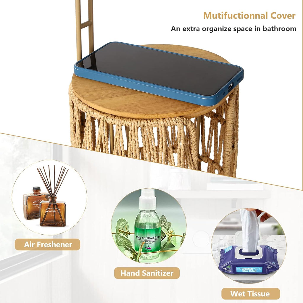 Woven Rattan Toilet Paper Holder with Storage