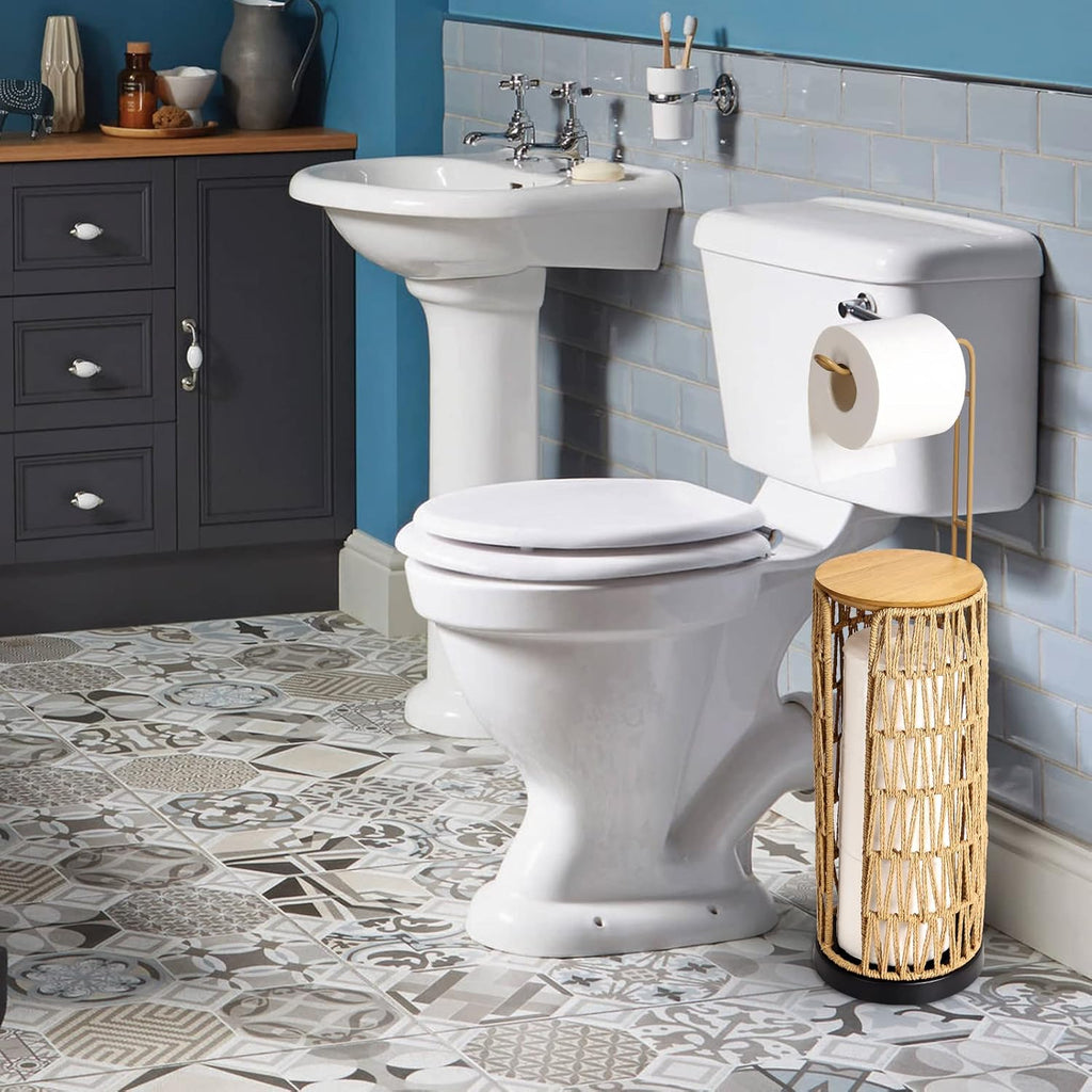 Woven Rattan Toilet Paper Holder with Storage