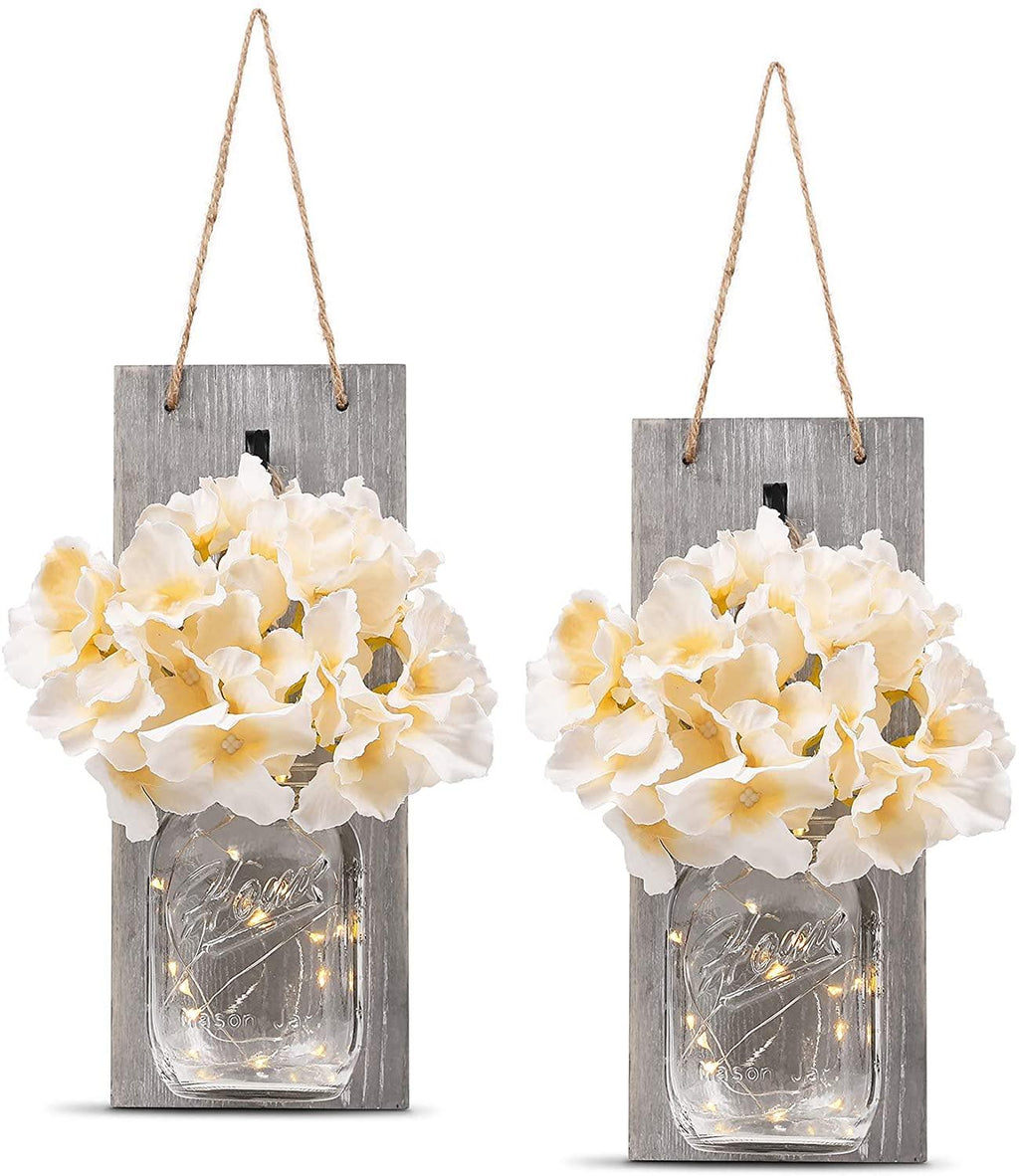 Rustic Fairy Strip Lights Hydrangea Sconces