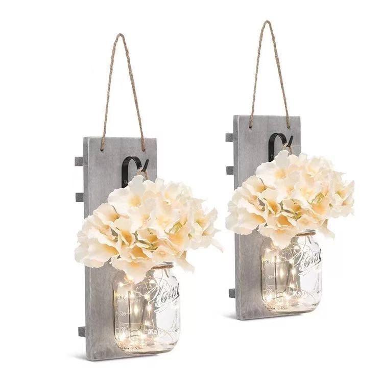 Rustic Fairy Strip Lights Hydrangea Sconces