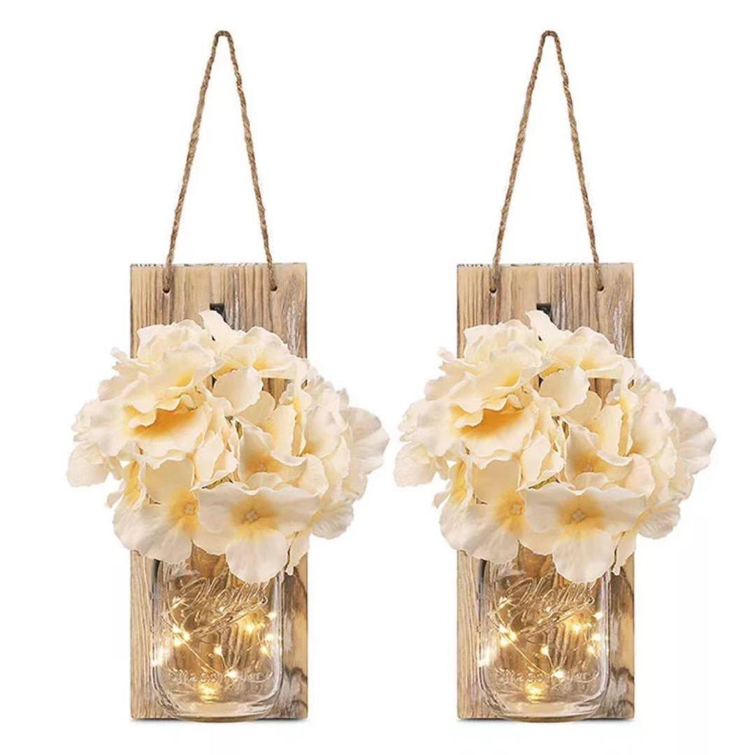 Rustic Fairy Strip Lights Hydrangea Sconces