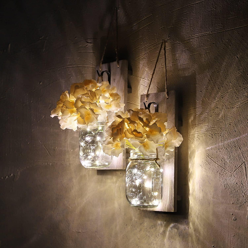 Rustic Fairy Strip Lights Hydrangea Sconces