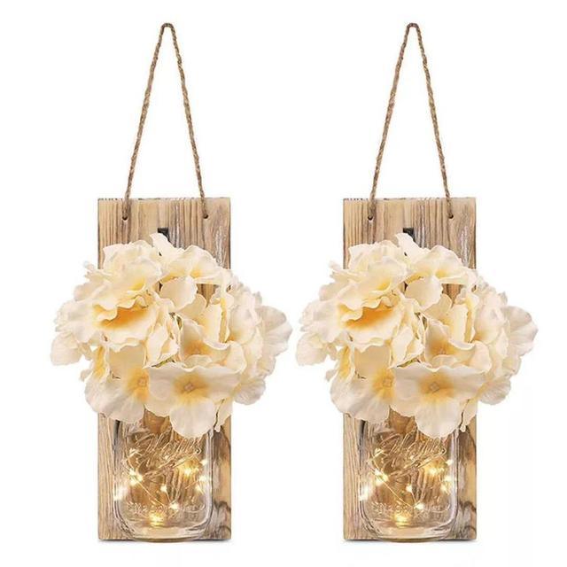 Rustic Fairy Strip Lights Hydrangea Sconces