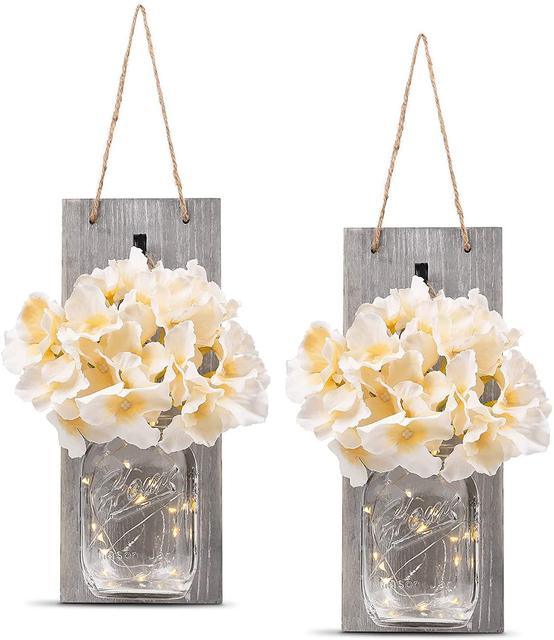 Rustic Fairy Strip Lights Hydrangea Sconces