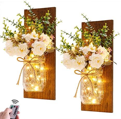 Rustic Fairy Strip Lights Hydrangea Sconces