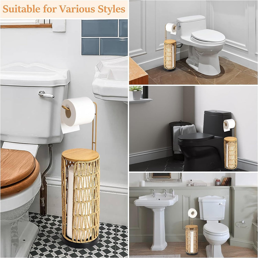 Woven Rattan Toilet Paper Holder with Storage