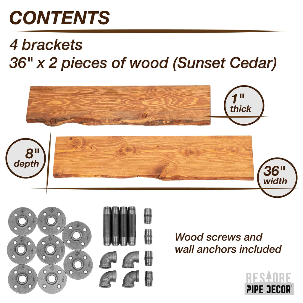 36” Sunset Cedar Live Edge Wood Shelf