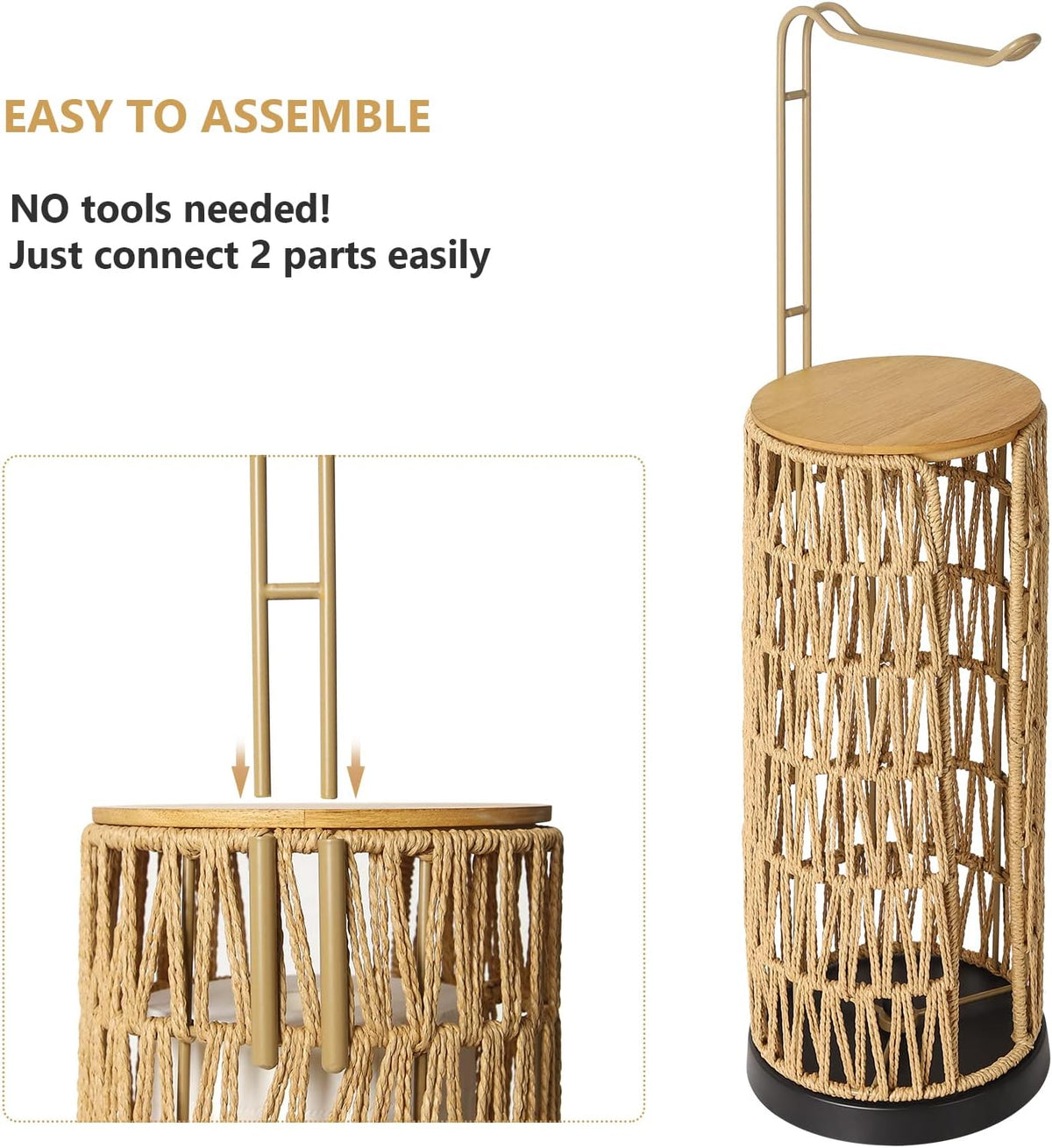 Woven Rattan Toilet Paper Holder with Storage