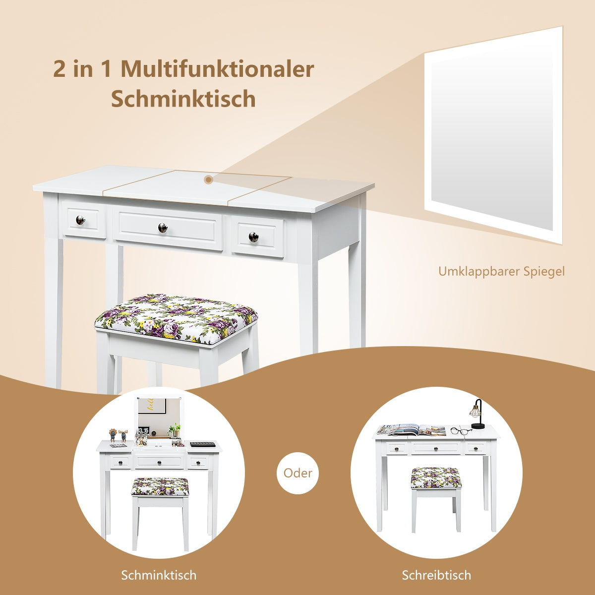 Vanity Table with mirror and drawers