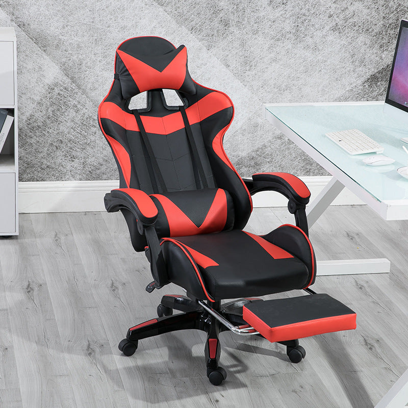 Red Leather Gaming Chair with Footrest