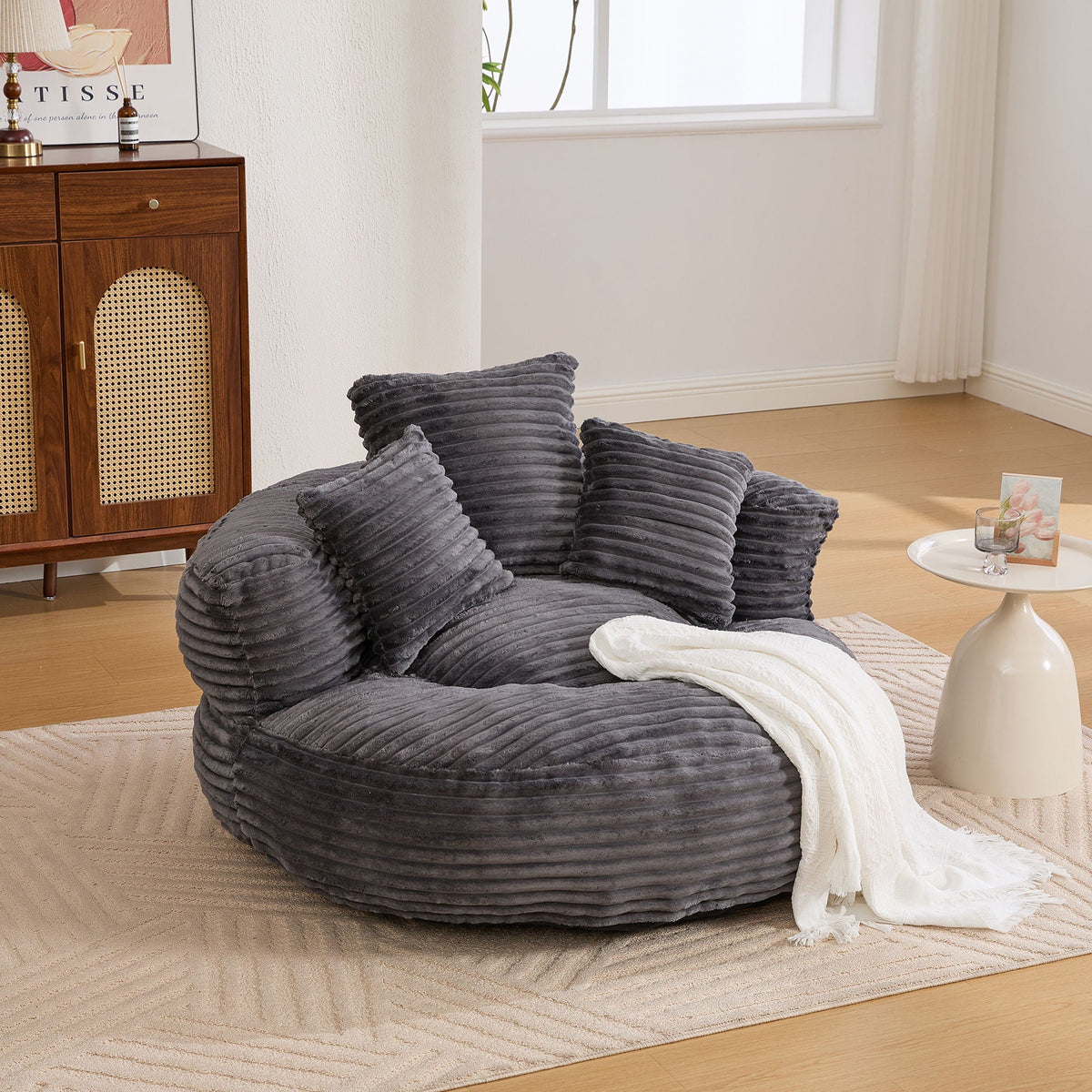 Oversized Bean Bag Chair With 3 Pillows & Armrest - Dark Gray