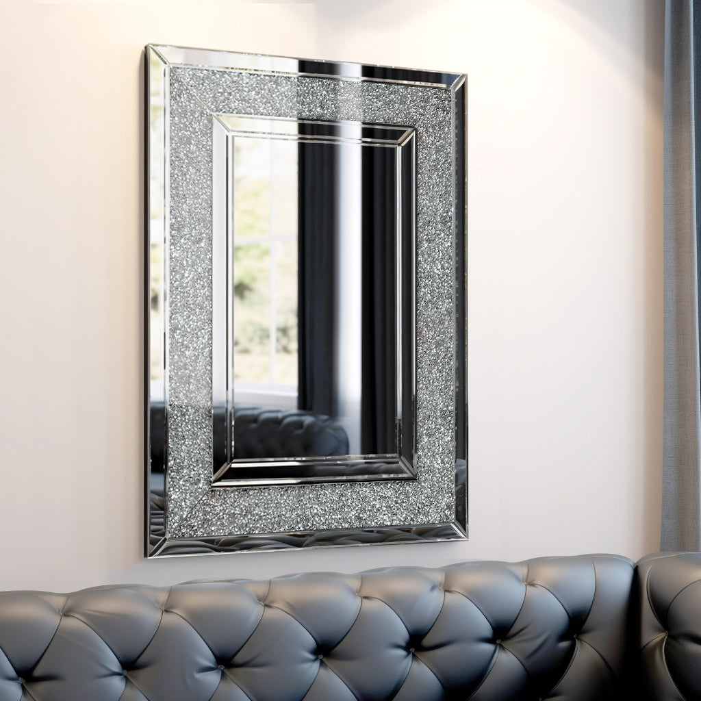 Large Wall-Mounted Silver Rectangular Mirror