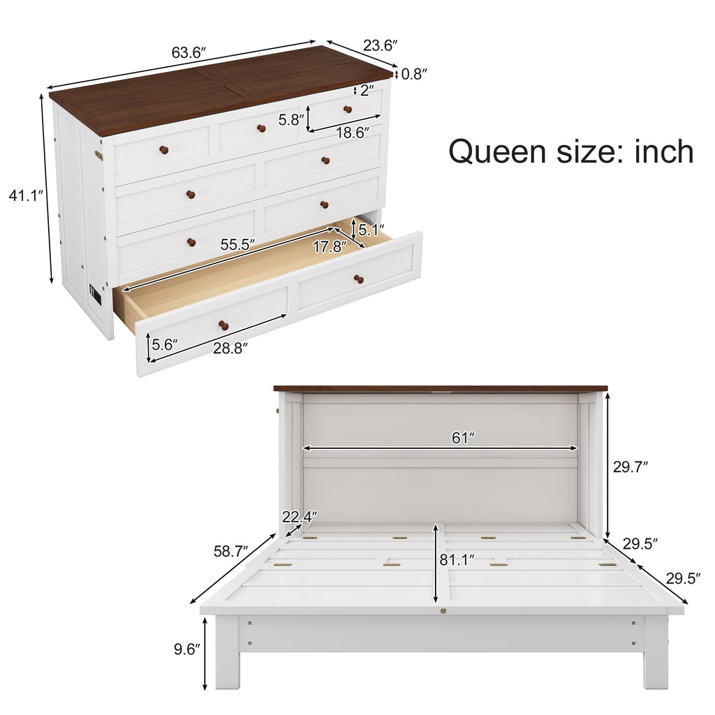 Murphy Bed Modern Charging station/ drawers