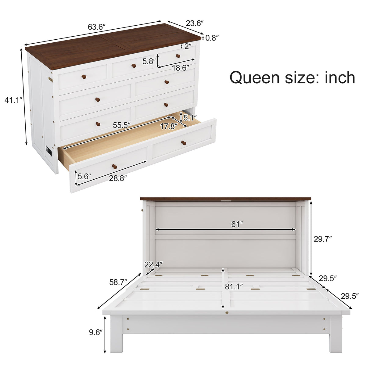 Murphy Bed Modern Charging station/ drawers