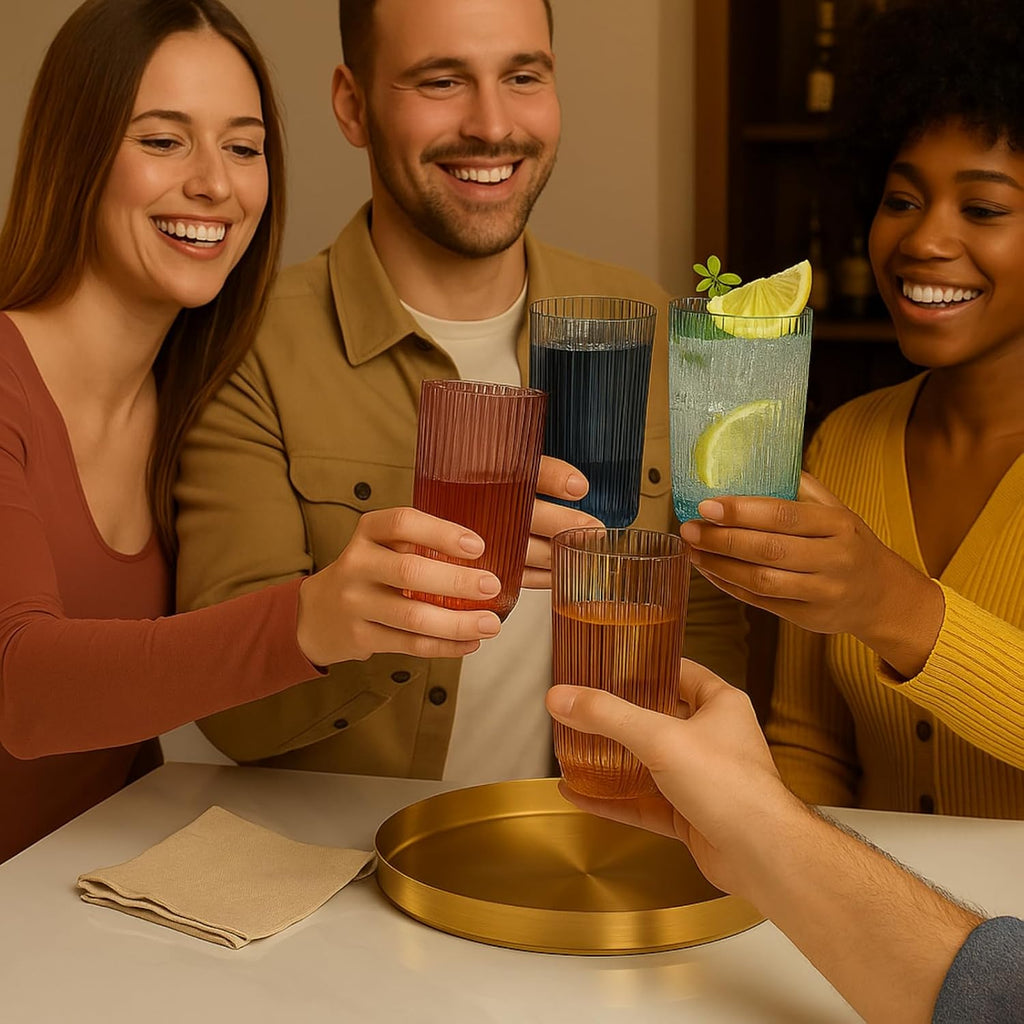 Shatterproof Ribbed Acrylic Glasses, Set of 4