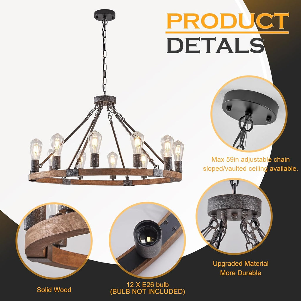 Farmhouse Wagon Wheel Chandelier