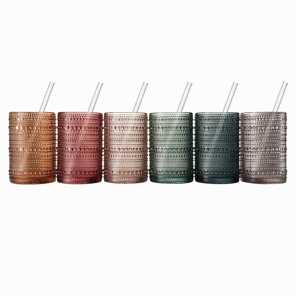 Hobnail Highball Glasses with Straws, Set of 6