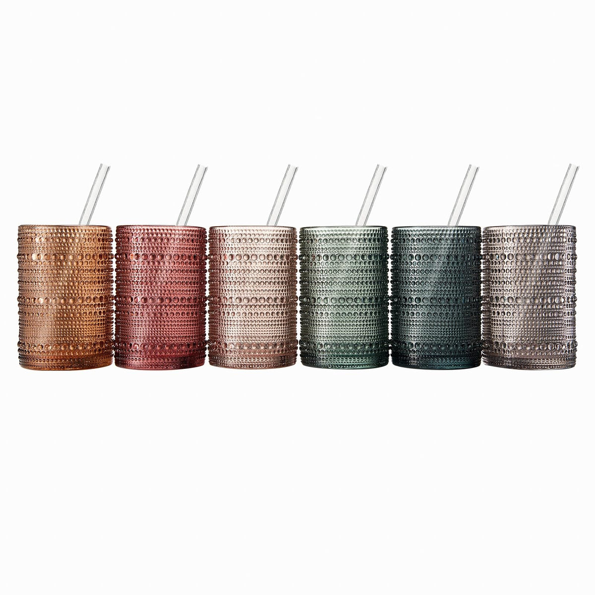 Hobnail Highball Glasses with Straws, Set of 6