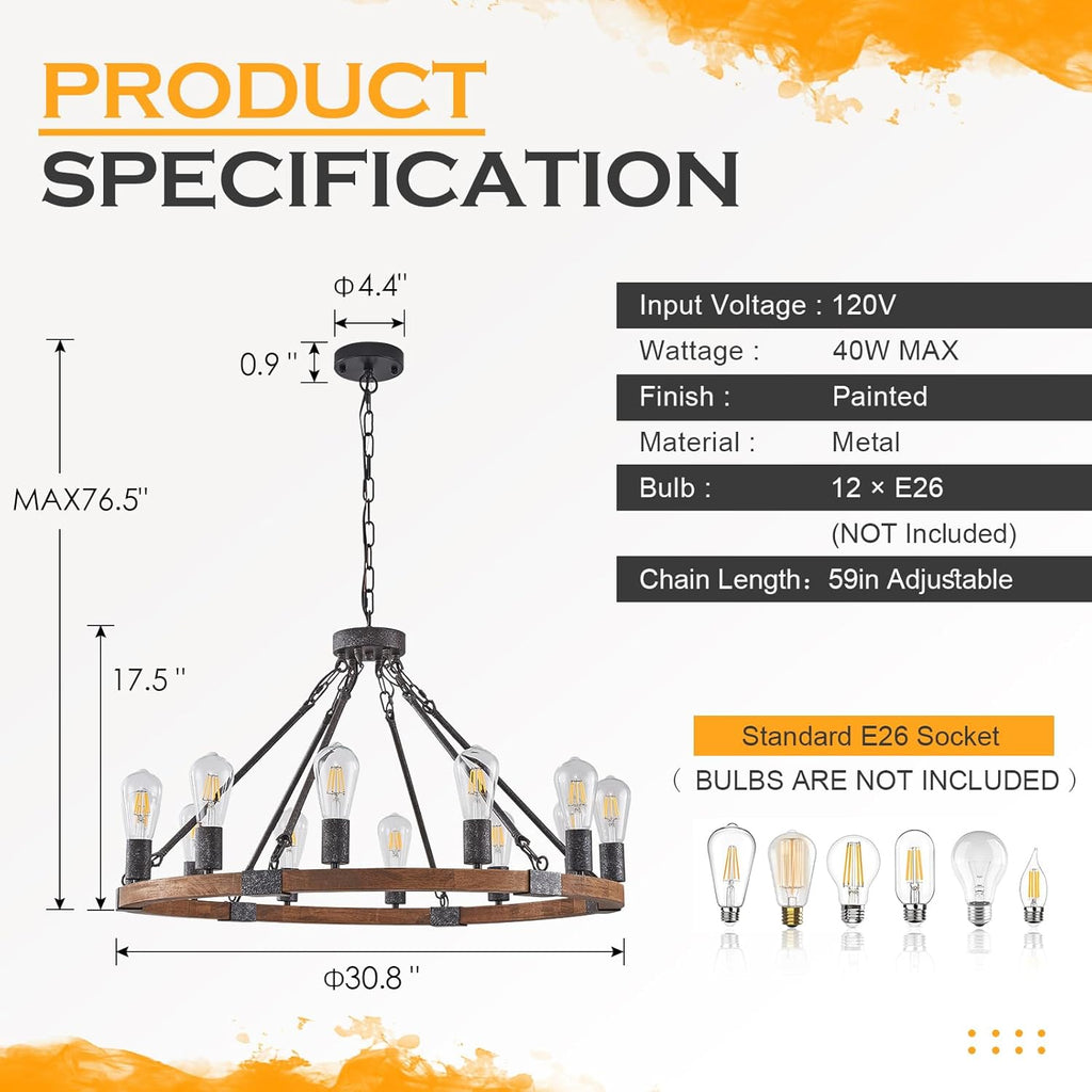 Farmhouse Wagon Wheel Chandelier