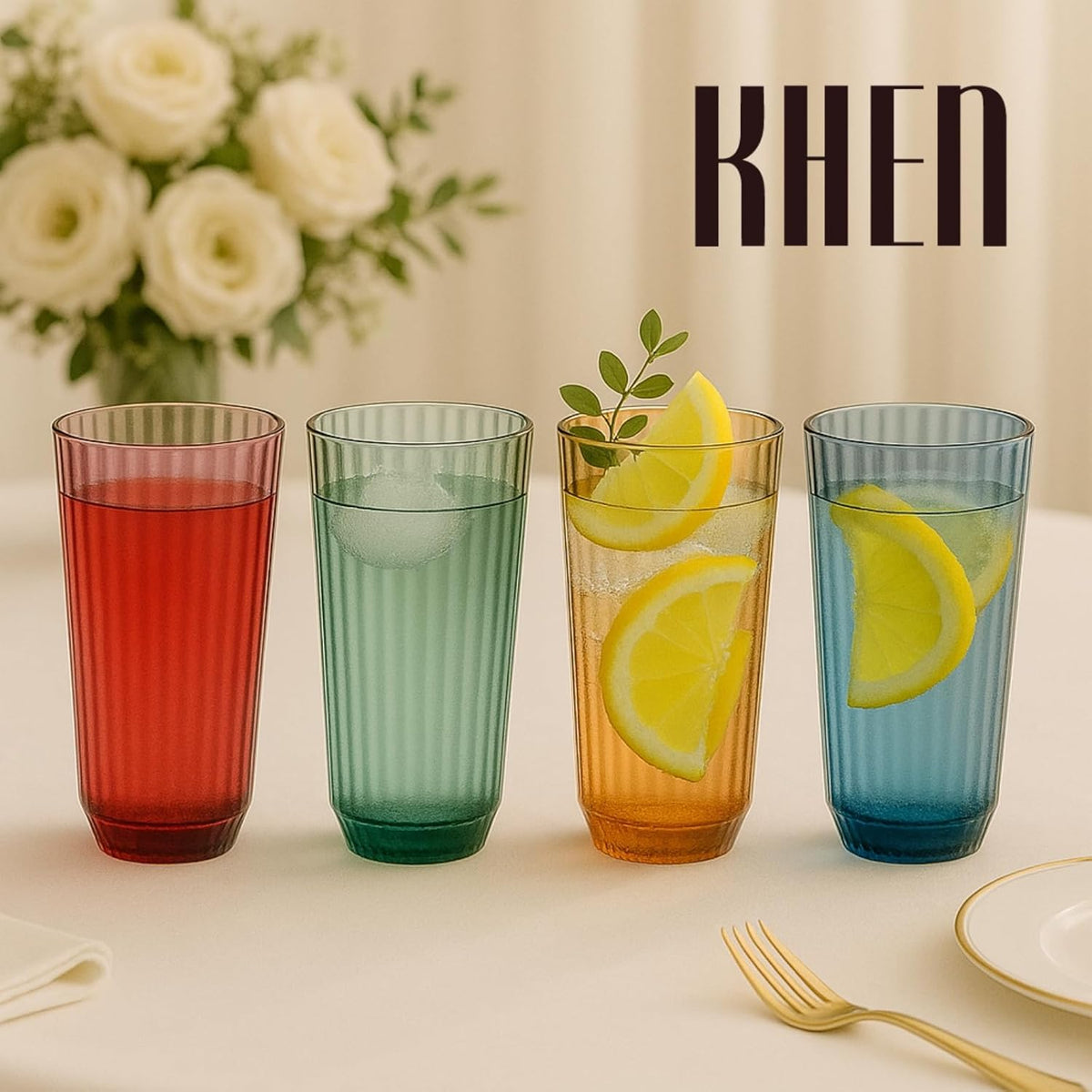 Shatterproof Ribbed Acrylic Glasses, Set of 4