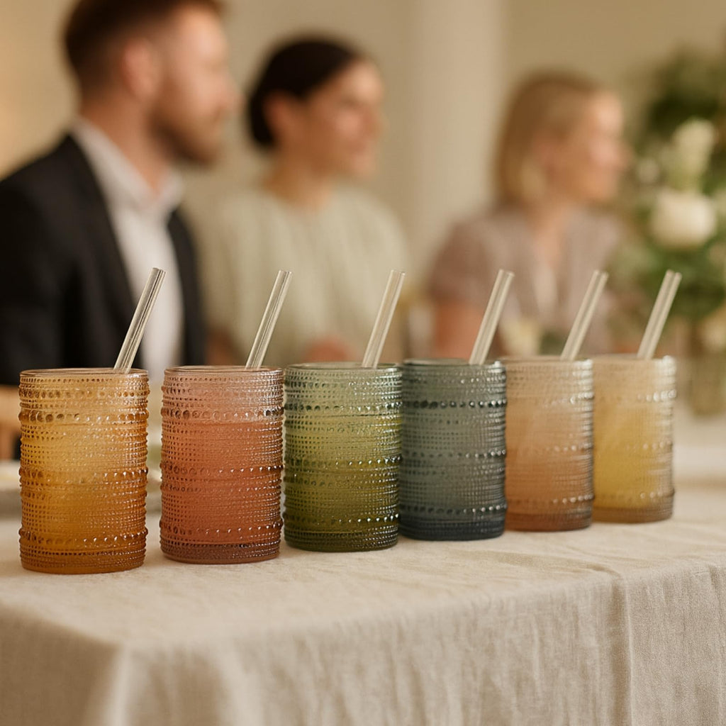 Hobnail Highball Glasses with Straws, Set of 6