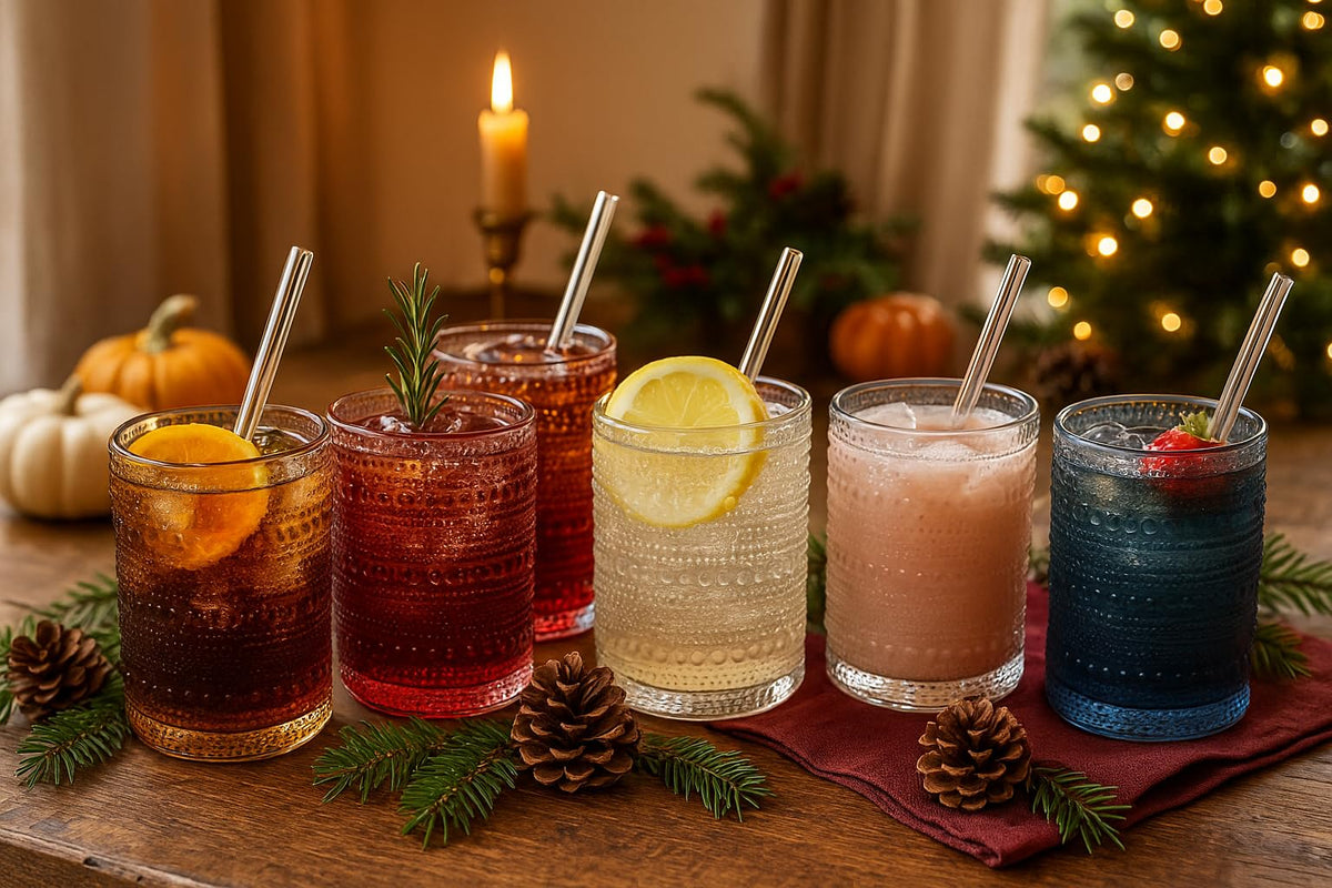 Hobnail Highball Glasses with Straws, Set of 6