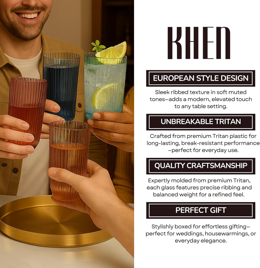 Shatterproof Ribbed Acrylic Glasses, Set of 4