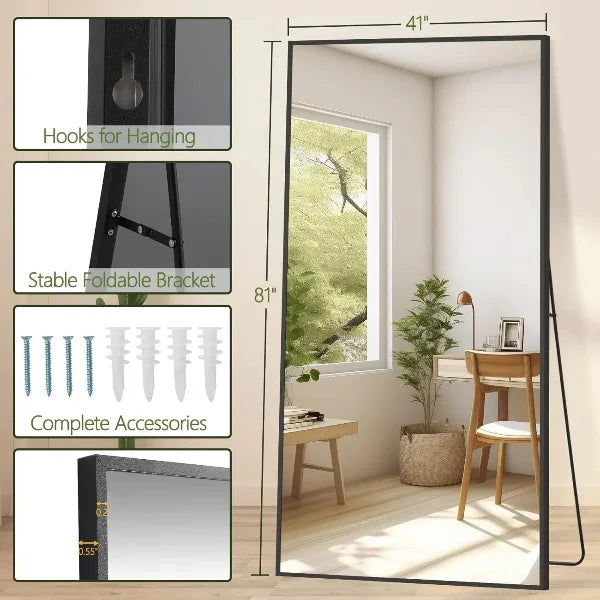 Oversized Black Full-Length Floor Mirror