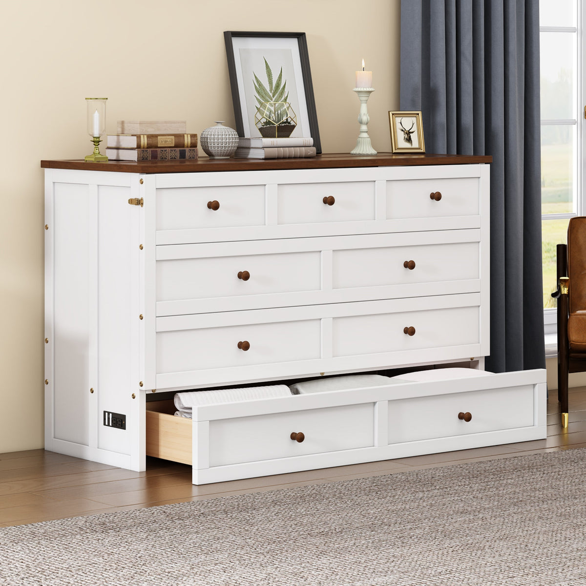 Murphy Bed Modern Charging station/ drawers