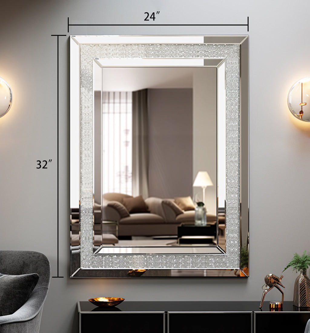 Large Wall-Mounted Silver Rectangular Mirror