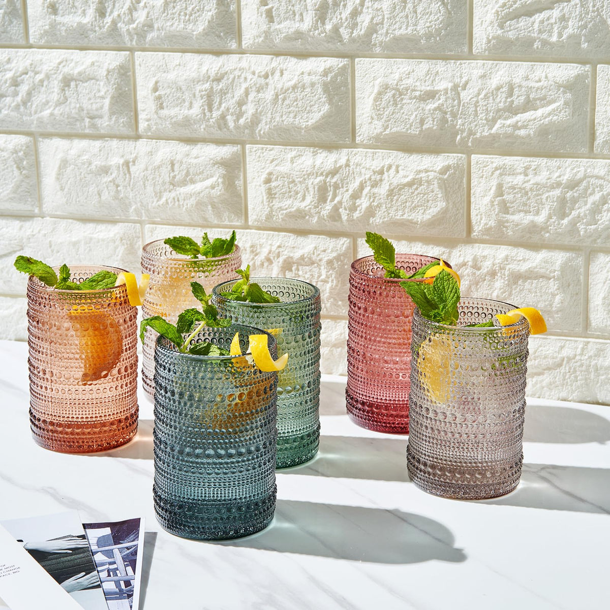 Hobnail Highball Glasses with Straws, Set of 6