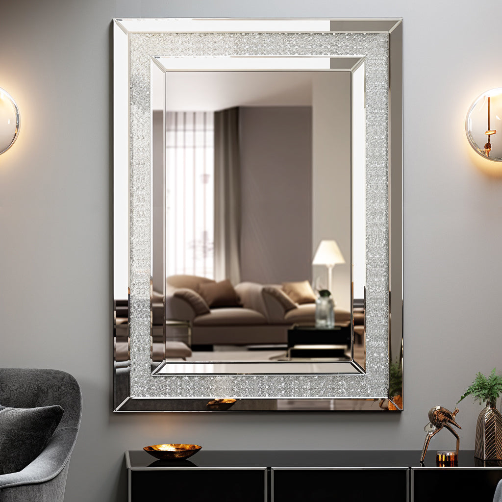 Large Wall-Mounted Silver Rectangular Mirror
