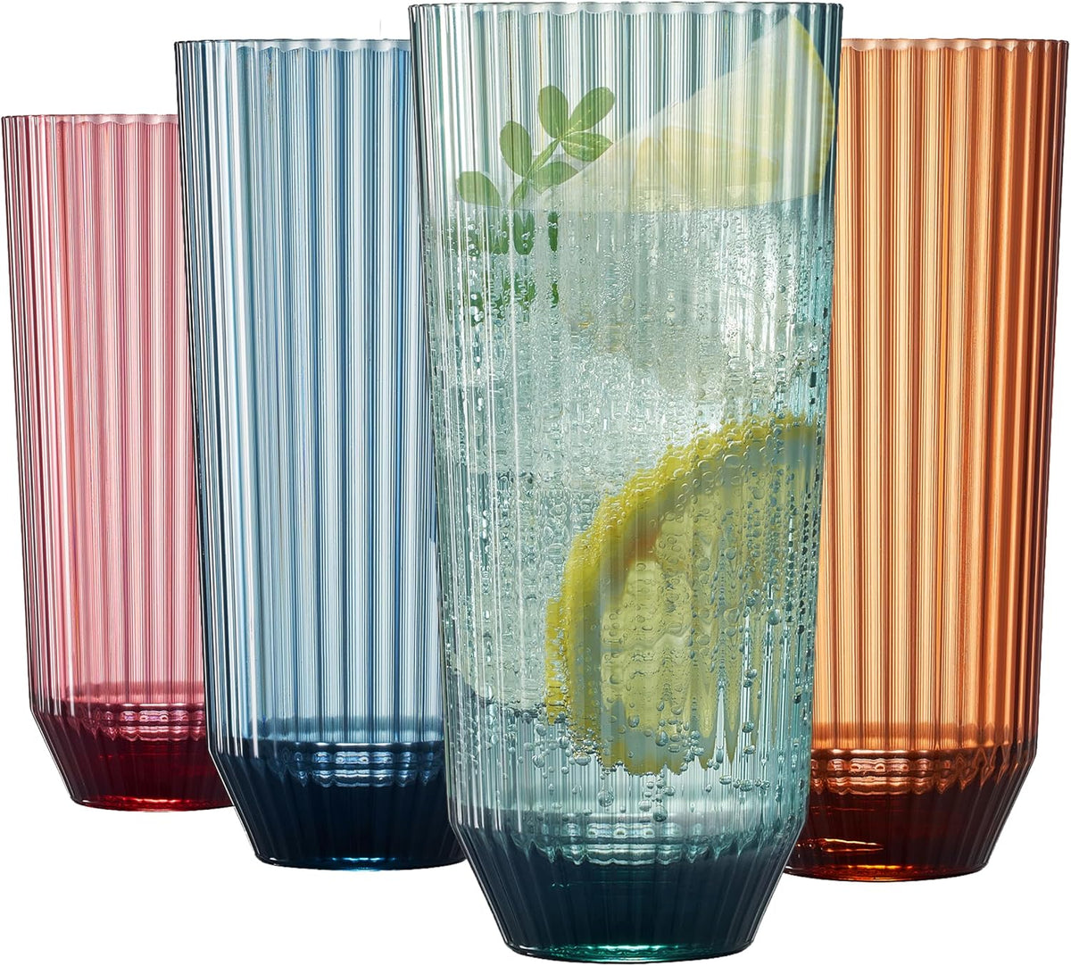 Shatterproof Ribbed Acrylic Glasses, Set of 4