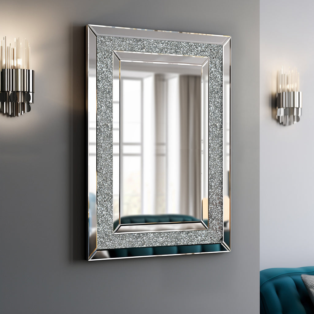 Large Wall-Mounted Silver Rectangular Mirror