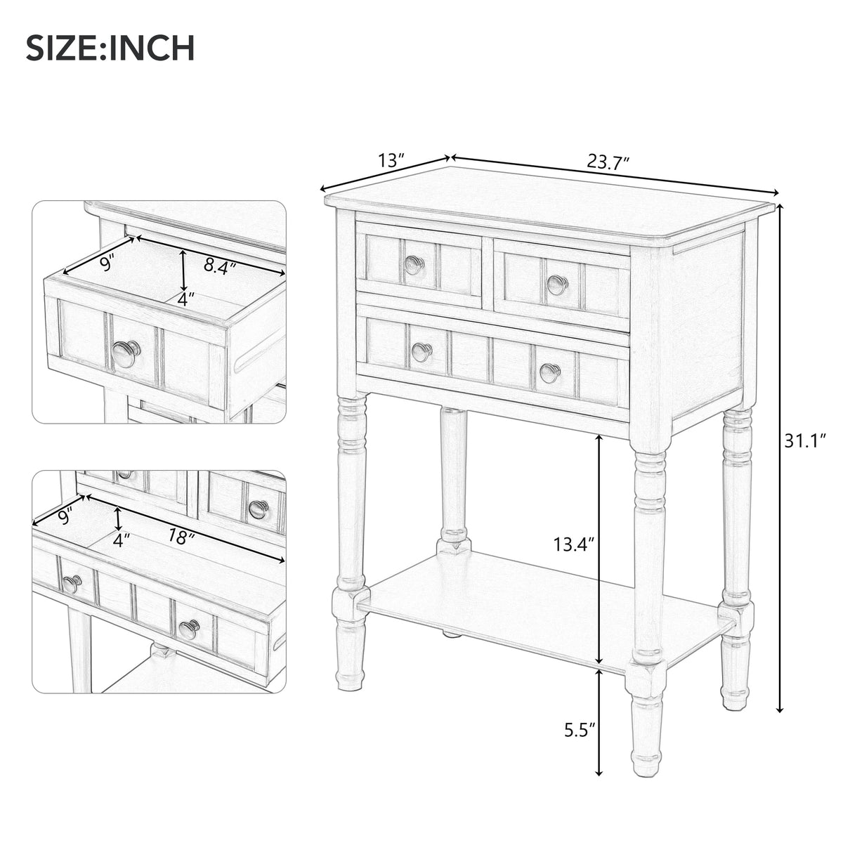 Slim Sofa Table Storage