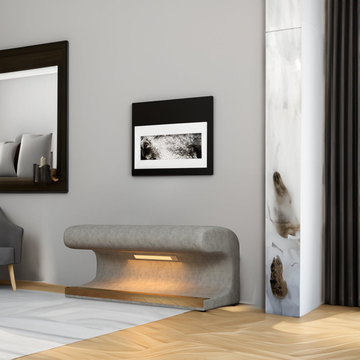 Entryway Leather Ottoman LED Light