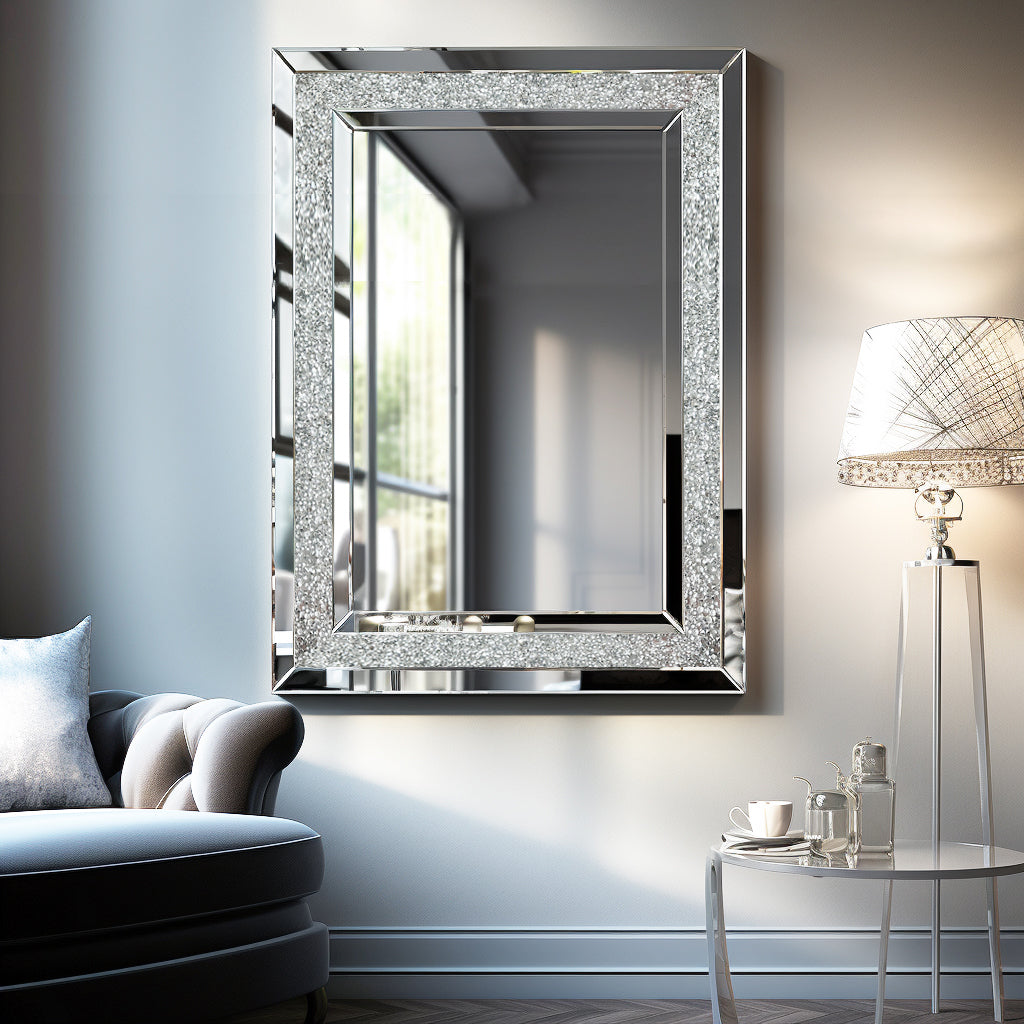 Large Wall-Mounted Silver Rectangular Mirror