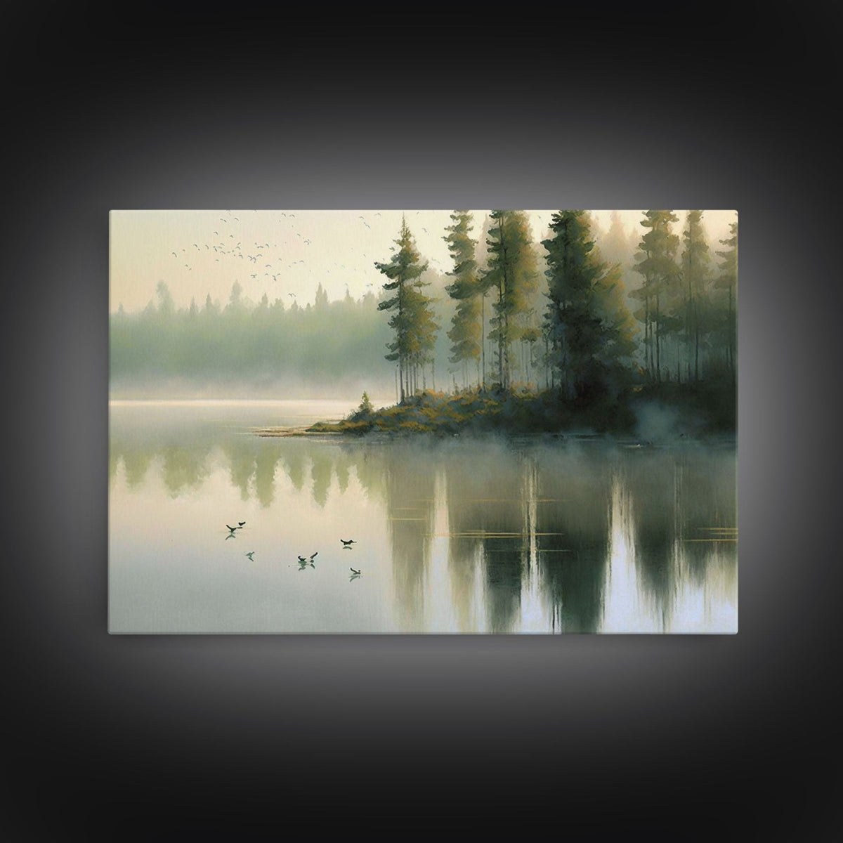 Misty Oregon Lake Sunset Canvas Art