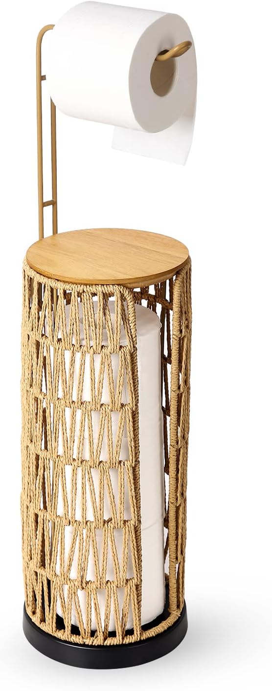 Woven Rattan Toilet Paper Holder with Storage