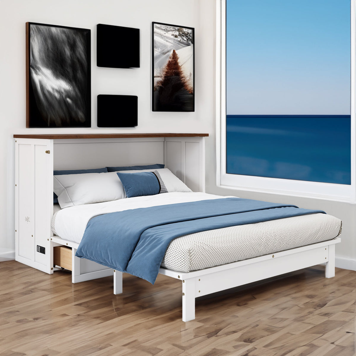 Murphy Bed Modern Charging station/ drawers