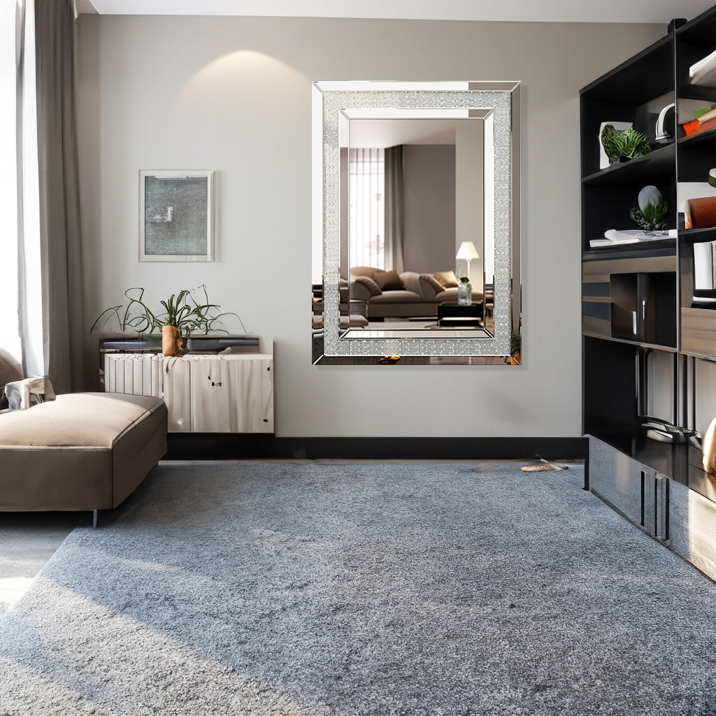 Large Wall-Mounted Silver Rectangular Mirror