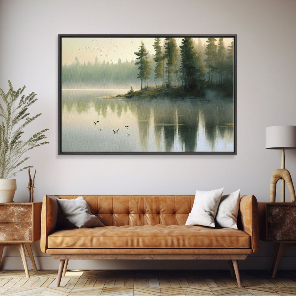 Misty Oregon Lake Sunset Canvas Art