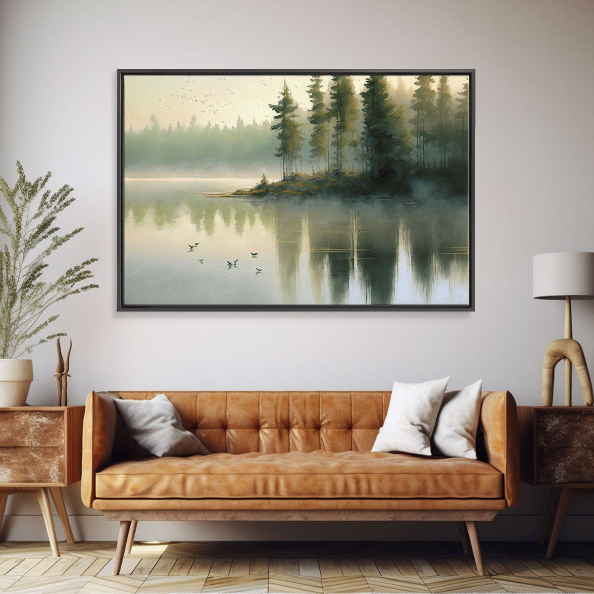 Misty Oregon Lake Sunset Canvas Art