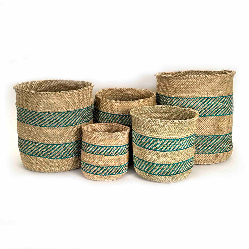 Turquoise Stripe Woven Baskets