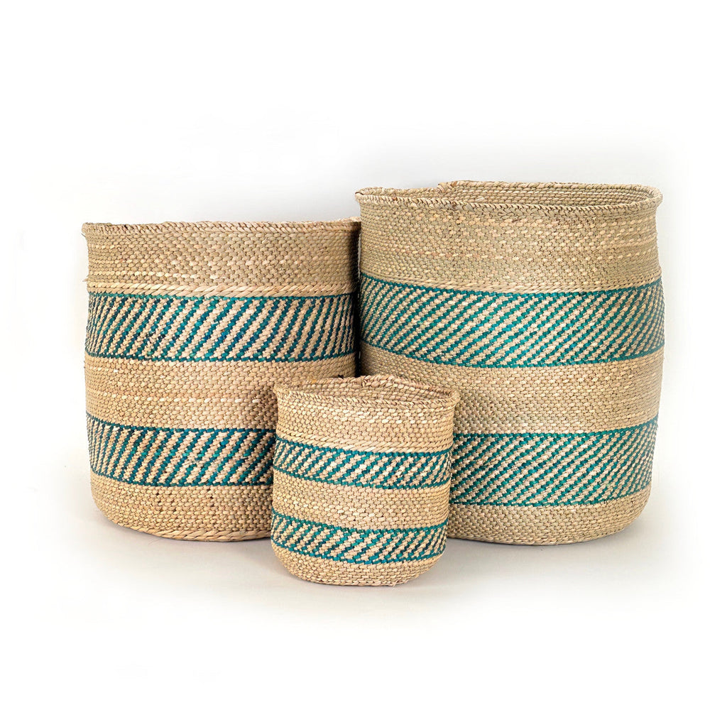 Turquoise Stripe Woven Baskets
