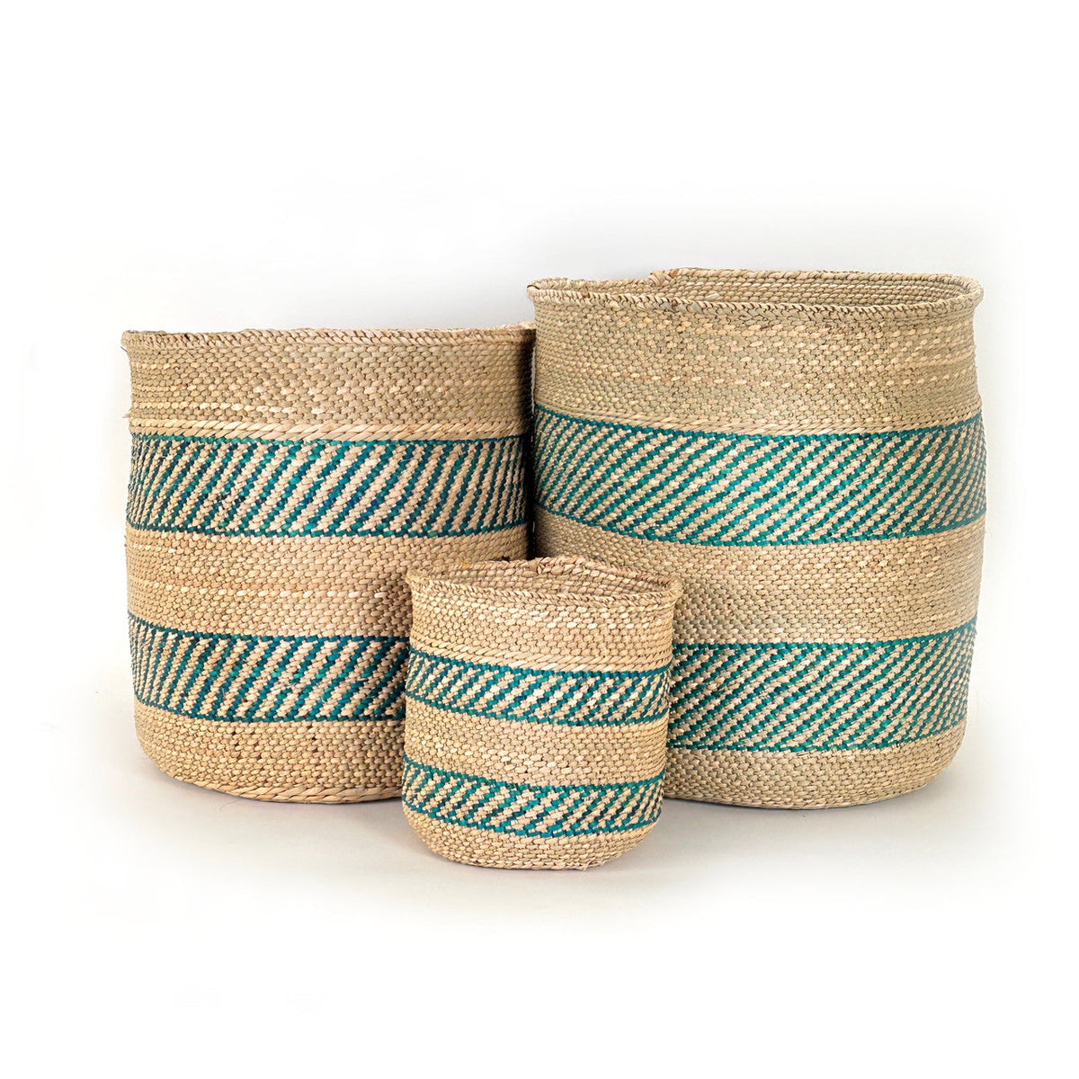 Turquoise Stripe Woven Baskets
