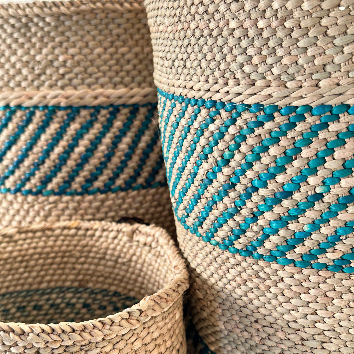 Turquoise Stripe Woven Baskets
