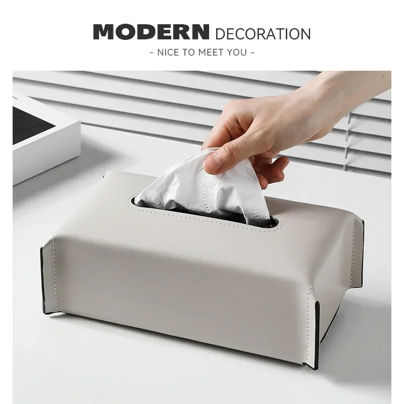 Woven Leather Tissue Box Cover