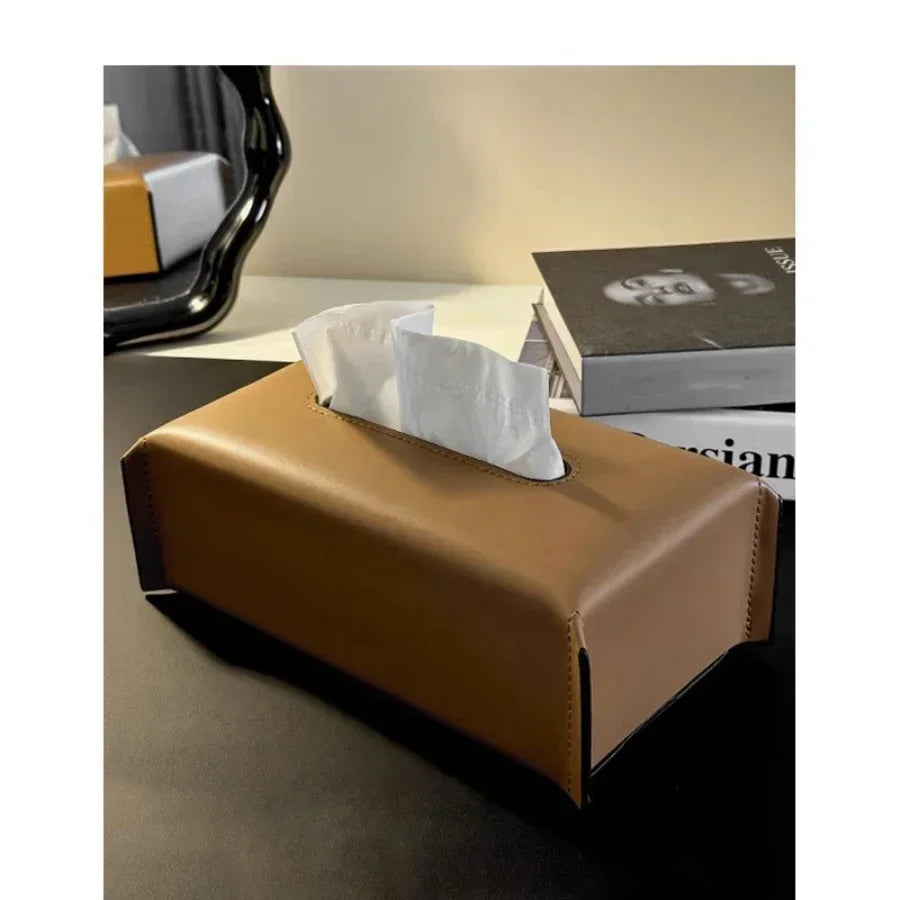 Woven Leather Tissue Box Cover