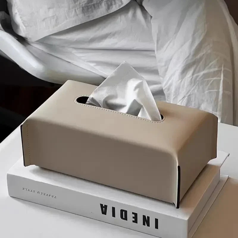 Woven Leather Tissue Box Cover